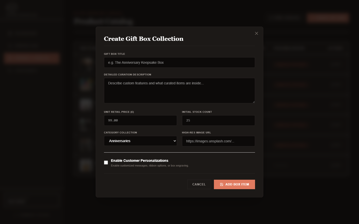 Create Product Dialog Screenshot
