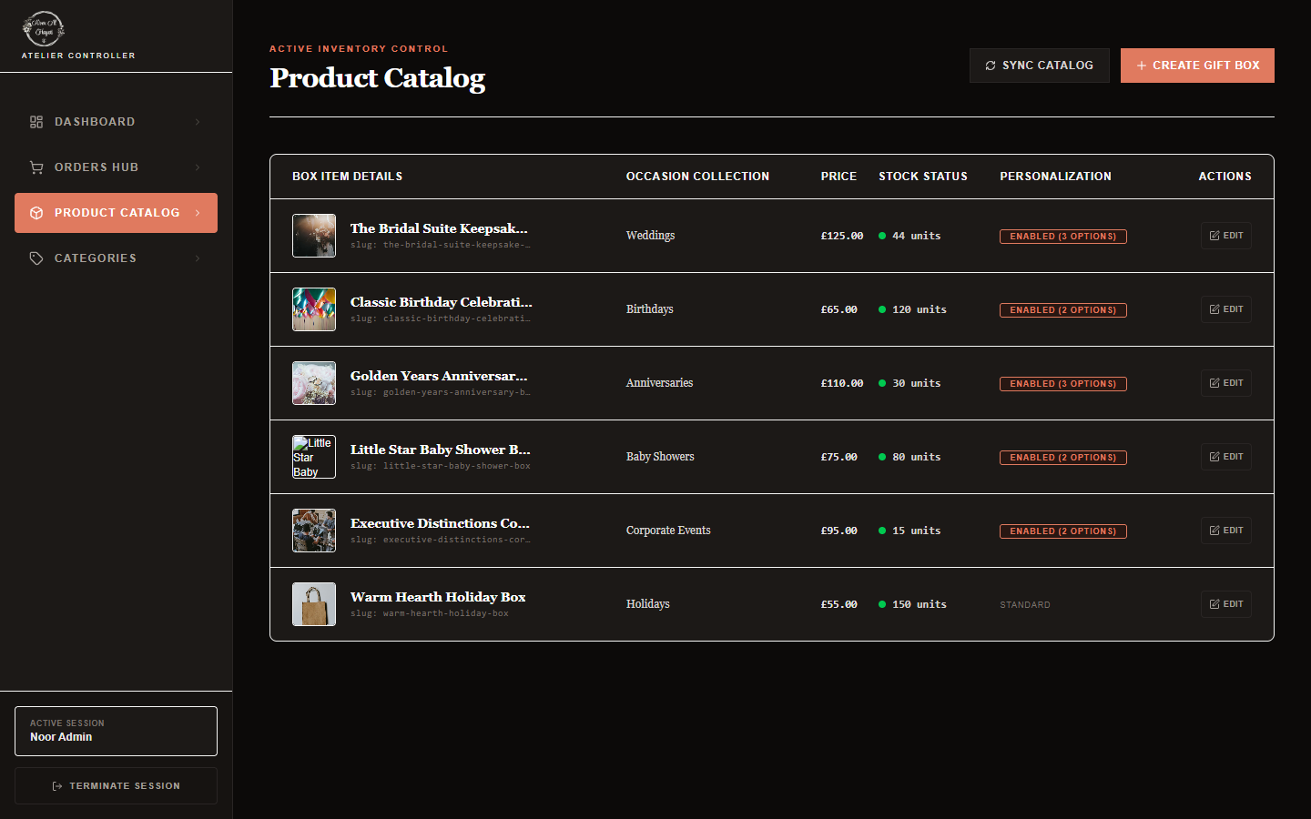 Admin Products List Screenshot